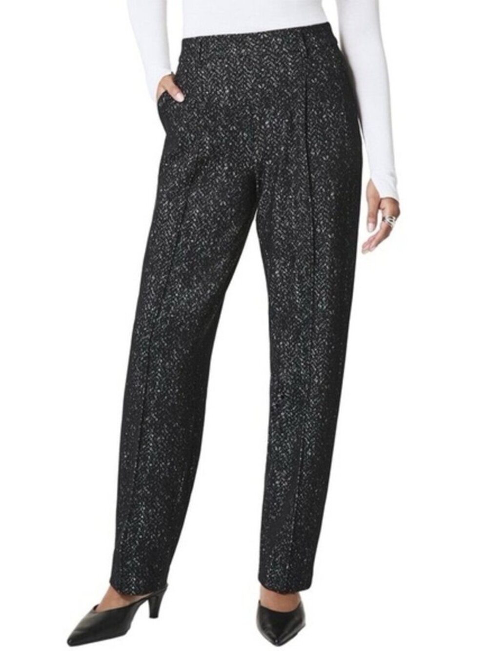SPANX Ponte Jacquard Barrel Pants Size L Large Highrise Pull On Pockets